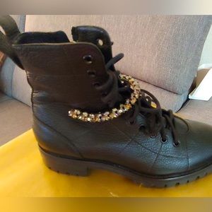 Jimmy Choo Black Ankle Boots with Gold Accents